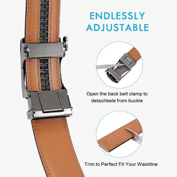 BOSTANTEN Mens Belt Leather Ratchet Dress Belt with Sliding Adjustable Buckle, Trim to Fit