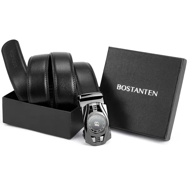 BOSTANTEN Mens Belt Leather Ratchet Dress Belt with Sliding Adjustable Buckle, Trim to Fit