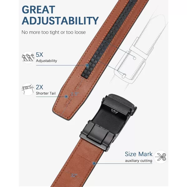 BOSTANTEN Mens Belt Leather Ratchet Dress Belt with Sliding Adjustable Buckle, Trim to Fit