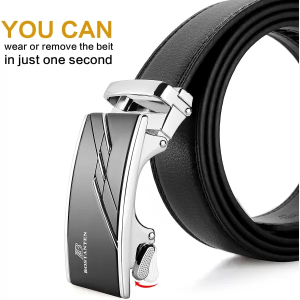BOSTANTEN Mens Belt Leather Ratchet Dress Belt with Sliding Adjustable Buckle, Trim to Fit