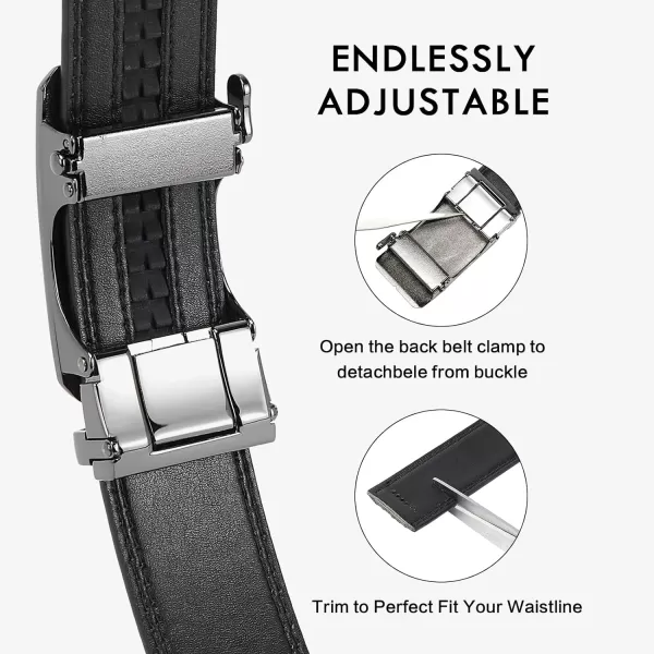 BOSTANTEN Mens Belt Leather Ratchet Dress Belt with Sliding Adjustable Buckle, Trim to Fit