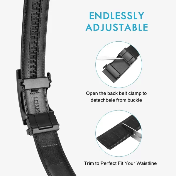 BOSTANTEN Mens Belt Leather Ratchet Dress Belt with Sliding Adjustable Buckle, Trim to Fit