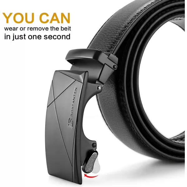 BOSTANTEN Mens Belt Leather Ratchet Dress Belt with Sliding Adjustable Buckle, Trim to Fit
