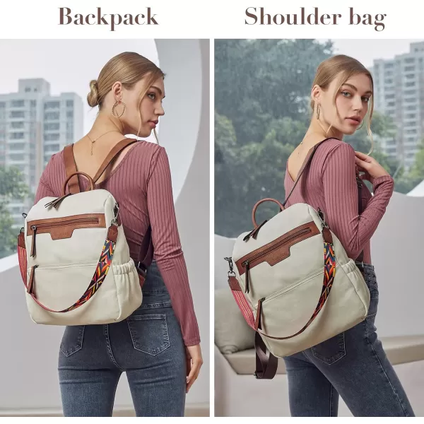 BOSTANTEN Backpack Purse for Women Fashion Designer Travel Backpack Leather Convertible Shoulder Bags Casual Daypack Beige-brown