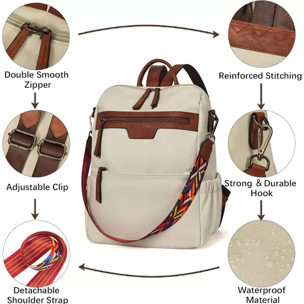 BOSTANTEN Backpack Purse for Women Fashion Designer Travel Backpack Leather Convertible Shoulder Bags Casual Daypack Beige-brown