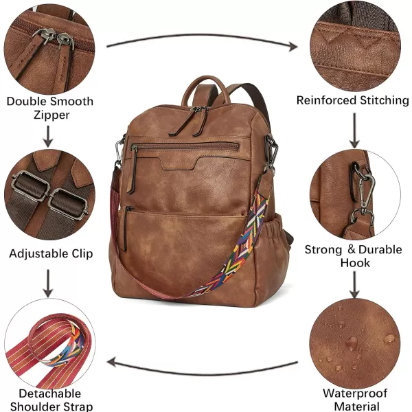 BOSTANTEN Backpack Purse for Women Fashion Designer Travel Backpack Leather Convertible Shoulder Bags Casual Daypack Beige-brown