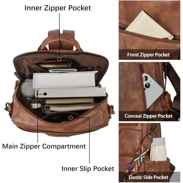 BOSTANTEN Backpack Purse for Women Fashion Designer Travel Backpack Leather Convertible Shoulder Bags Casual Daypack Beige-brown