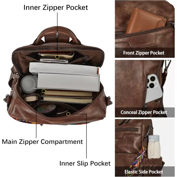 BOSTANTEN Backpack Purse for Women Fashion Designer Travel Backpack Leather Convertible Shoulder Bags Casual Daypack Beige-brown