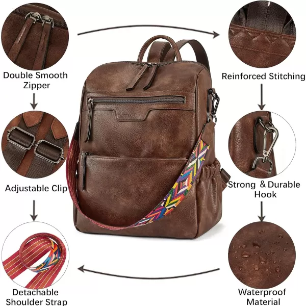BOSTANTEN Backpack Purse for Women Fashion Designer Travel Backpack Leather Convertible Shoulder Bags Casual Daypack Beige-brown