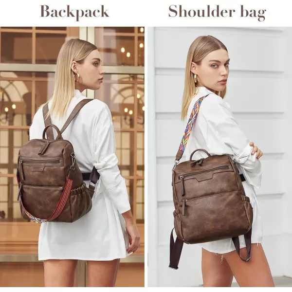 BOSTANTEN Backpack Purse for Women Fashion Designer Travel Backpack Leather Convertible Shoulder Bags Casual Daypack Beige-brown