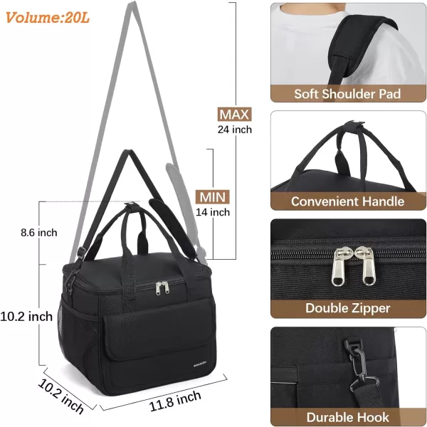 BOSTANTEN Cooler Bag, 30 Cans 20L Collapsible Soft Cooler Bag, Leakproof Beach Cooler Bag Portable Ice Chest with Bottle Opener, Insulated Lunch Bag for Picnic, Beach, Camping, Travel, Work, Black