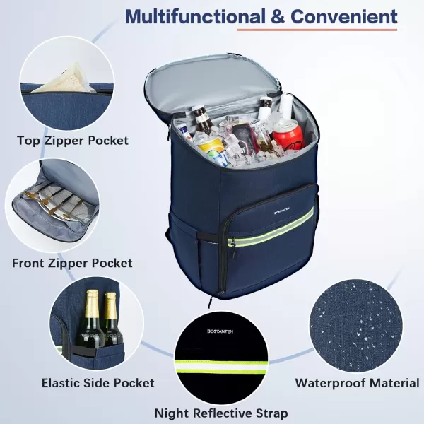 BOSTANTEN Cooler Bag, 30 Cans 20L Collapsible Soft Cooler Bag, Leakproof Beach Cooler Bag Portable Ice Chest with Bottle Opener, Insulated Lunch Bag for Picnic, Beach, Camping, Travel, Work, Black