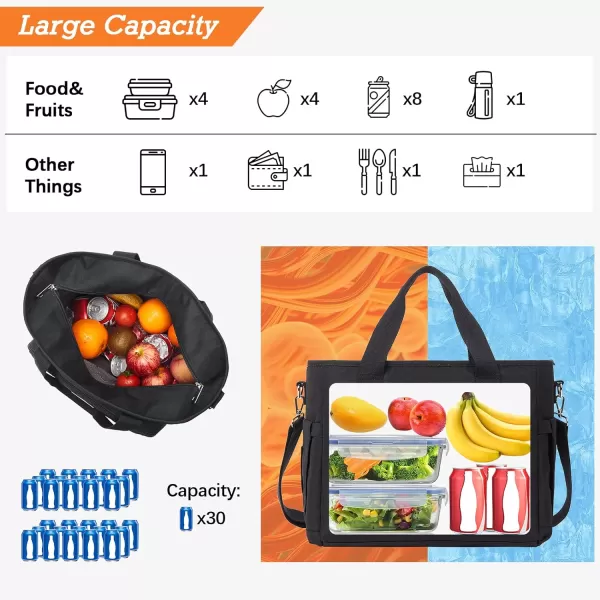 BOSTANTEN Cooler Bag, 30 Cans 20L Collapsible Soft Cooler Bag, Leakproof Beach Cooler Bag Portable Ice Chest with Bottle Opener, Insulated Lunch Bag for Picnic, Beach, Camping, Travel, Work, Black