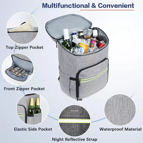BOSTANTEN Cooler Bag, 30 Cans 20L Collapsible Soft Cooler Bag, Leakproof Beach Cooler Bag Portable Ice Chest with Bottle Opener, Insulated Lunch Bag for Picnic, Beach, Camping, Travel, Work, Black