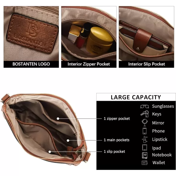 BOSTANTEN Crossbody Bags for Women Trendy Vegan Leather Hobo Purses Shoulder Handbags Wallet Set With Wide Shoulder Strap