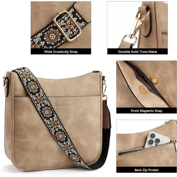 BOSTANTEN Crossbody Bags for Women Trendy Vegan Leather Hobo Purses Shoulder Handbags Wallet Set With Wide Shoulder Strap