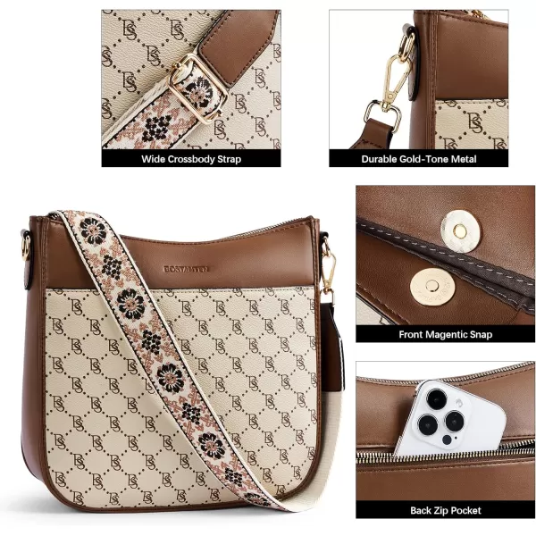 BOSTANTEN Crossbody Bags for Women Trendy Vegan Leather Hobo Purses Shoulder Handbags Wallet Set With Wide Shoulder Strap