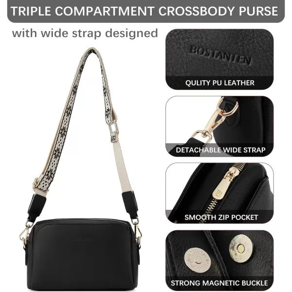 BOSTANTEN Crossbody Purses for Women Vegan Leather Triple Designed Crossbody Handbags Shoulder Bag with Wide Strap