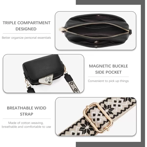 BOSTANTEN Crossbody Purses for Women Vegan Leather Triple Designed Crossbody Handbags Shoulder Bag with Wide Strap
