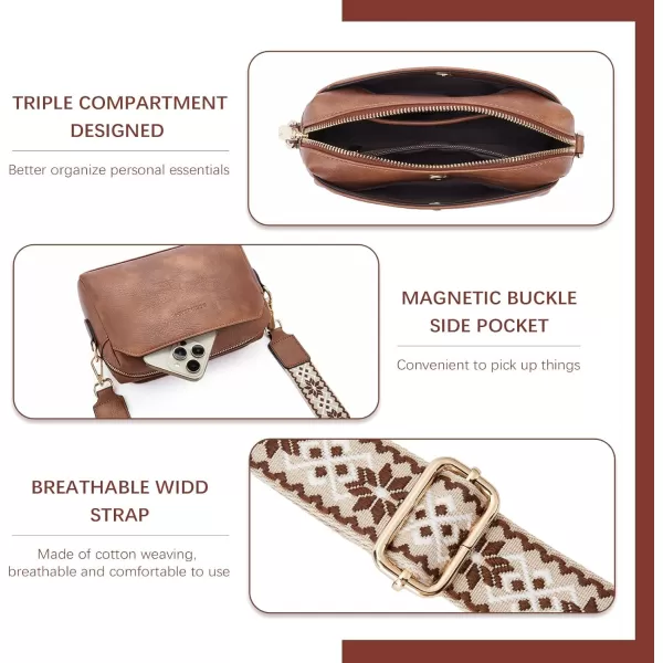 BOSTANTEN Crossbody Purses for Women Vegan Leather Triple Designed Crossbody Handbags Shoulder Bag with Wide Strap
