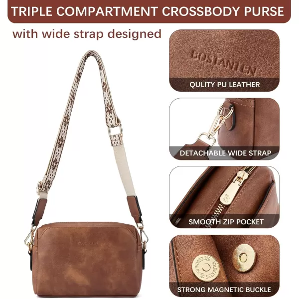 BOSTANTEN Crossbody Purses for Women Vegan Leather Triple Designed Crossbody Handbags Shoulder Bag with Wide Strap