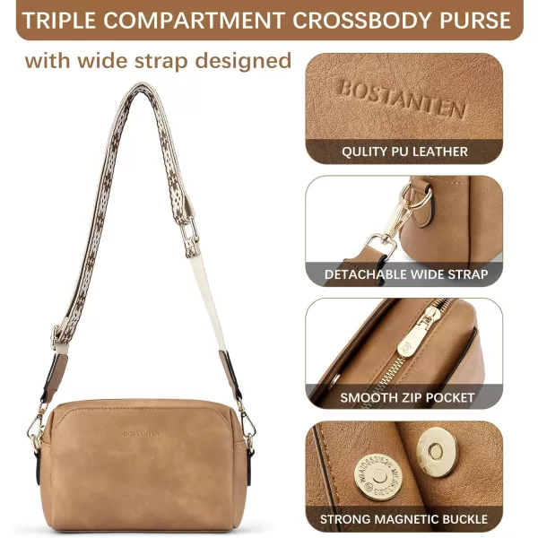 BOSTANTEN Crossbody Purses for Women Vegan Leather Triple Designed Crossbody Handbags Shoulder Bag with Wide Strap