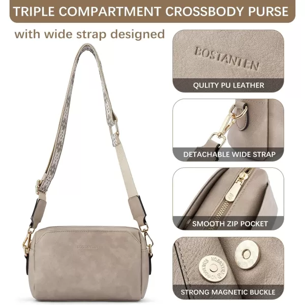 BOSTANTEN Crossbody Purses for Women Vegan Leather Triple Designed Crossbody Handbags Shoulder Bag with Wide Strap