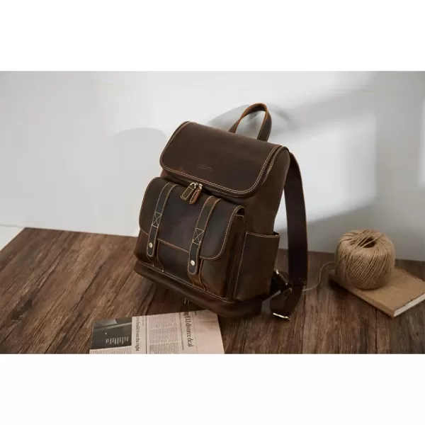 BOSTANTEN Leather Backpack for Men 15.6 inch Laptop Backpack Vintage Travel Office Bag Large Capacity Shoulder Bag