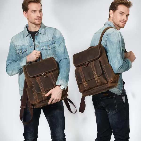 BOSTANTEN Leather Backpack for Men 15.6 inch Laptop Backpack Vintage Travel Office Bag Large Capacity Shoulder Bag