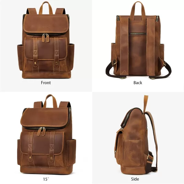 BOSTANTEN Leather Backpack for Men 15.6 inch Laptop Backpack Vintage Travel Office Bag Large Capacity Shoulder Bag