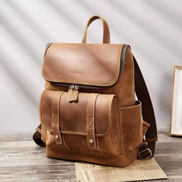 BOSTANTEN Leather Backpack for Men 15.6 inch Laptop Backpack Vintage Travel Office Bag Large Capacity Shoulder Bag