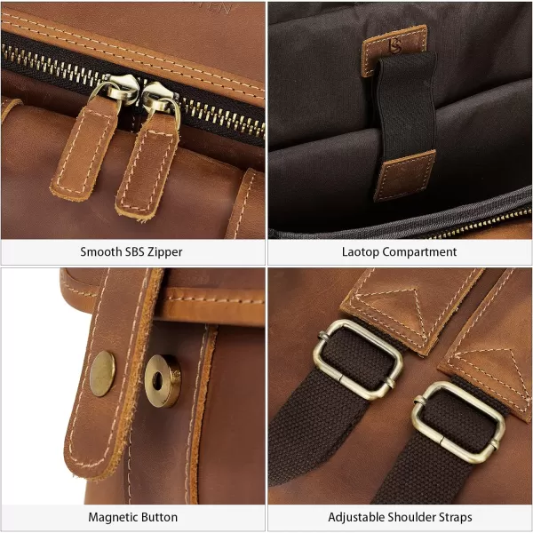 BOSTANTEN Leather Backpack for Men 15.6 inch Laptop Backpack Vintage Travel Office Bag Large Capacity Shoulder Bag