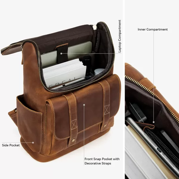 BOSTANTEN Leather Backpack for Men 15.6 inch Laptop Backpack Vintage Travel Office Bag Large Capacity Shoulder Bag
