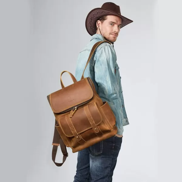 BOSTANTEN Leather Backpack for Men 15.6 inch Laptop Backpack Vintage Travel Office Bag Large Capacity Shoulder Bag