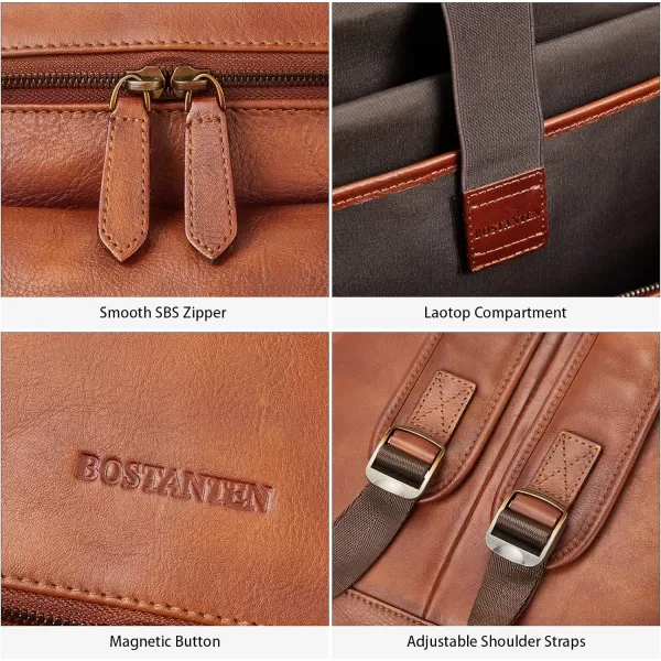 BOSTANTEN Leather Backpack for Men 15.6 inch Laptop Backpack Vintage Travel Office Bag Large Capacity Shoulder Bag