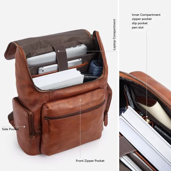BOSTANTEN Leather Backpack for Men 15.6 inch Laptop Backpack Vintage Travel Office Bag Large Capacity Shoulder Bag