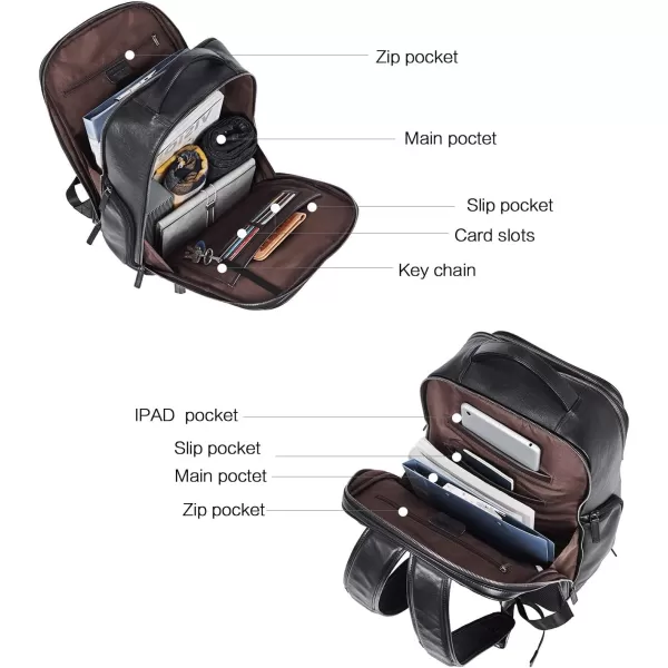 BOSTANTEN Leather Backpacks College 15.6” Laptop Travel Computer Shoulder Backpack For Men Coffeebrown