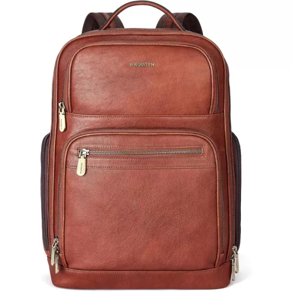 BOSTANTEN Leather Backpacks College 15.6” Laptop Travel Computer Shoulder Backpack For Men Coffeebrown