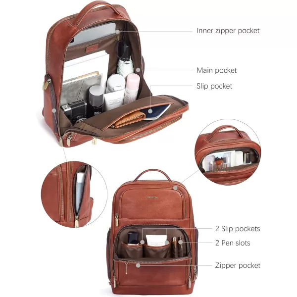 BOSTANTEN Leather Backpacks College 15.6” Laptop Travel Computer Shoulder Backpack For Men Coffeebrown