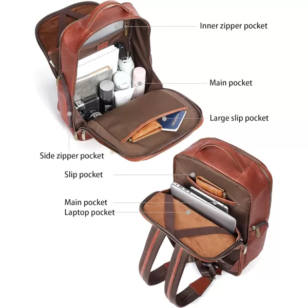 BOSTANTEN Leather Backpacks College 15.6” Laptop Travel Computer Shoulder Backpack For Men Coffeebrown