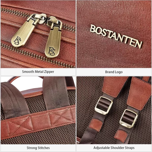 BOSTANTEN Leather Backpacks College 15.6” Laptop Travel Computer Shoulder Backpack For Men Coffeebrown