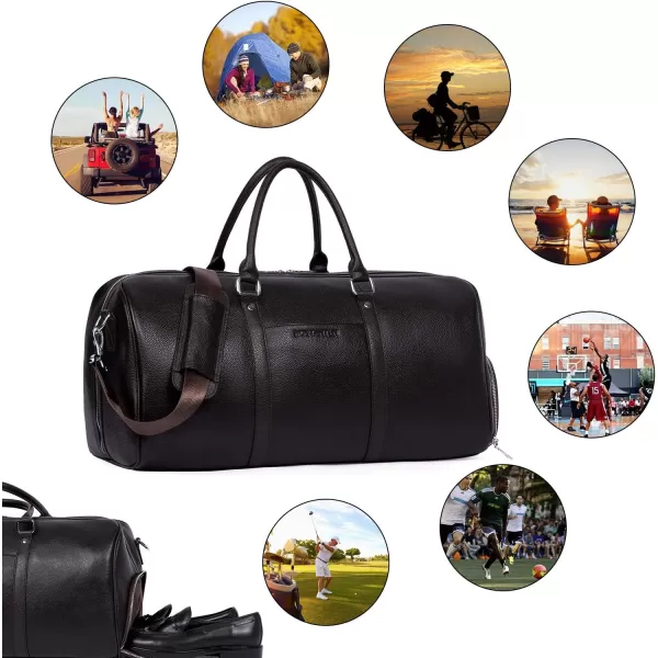 BOSTANTEN Leather Duffle Bag for Men Travel Duffel Bag Carry On Weekender Overnight Bags with Shoe Compartment