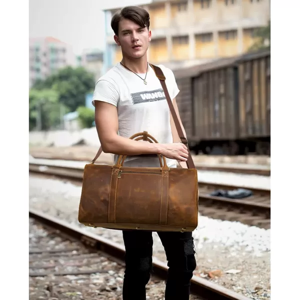 BOSTANTEN Leather Duffle Bag for Men Travel Duffel Bag Carry On Weekender Overnight Bags with Shoe Compartment