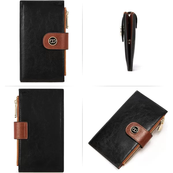 BOSTANTEN Leather Wallets for Women RFID Blocking Slim Bofild Purse Card Holder with Zipper Pocket