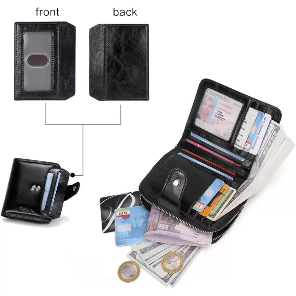 BOSTANTEN Leather Wallets for Women RFID Blocking Zipper Pocket Small Bifold Wallet Card Case
