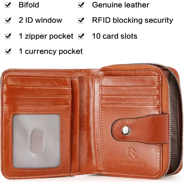 BOSTANTEN Leather Wallets for Women RFID Blocking Zipper Pocket Small Bifold Wallet Card Case