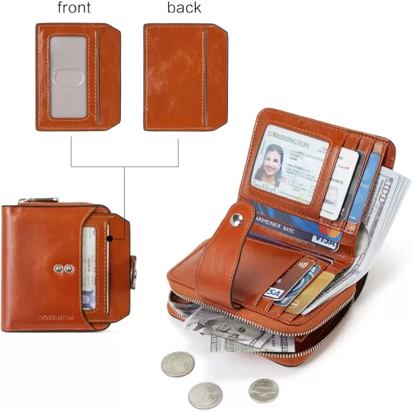 BOSTANTEN Leather Wallets for Women RFID Blocking Zipper Pocket Small Bifold Wallet Card Case