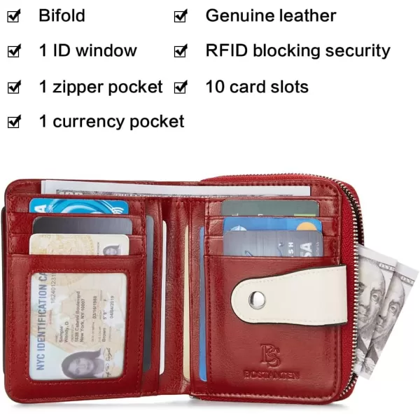 BOSTANTEN Leather Wallets for Women RFID Blocking Zipper Pocket Small Bifold Wallet Card Case