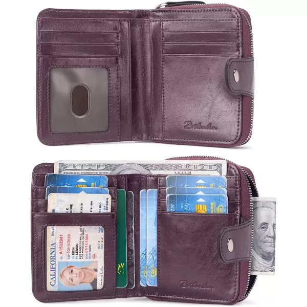 BOSTANTEN Leather Wallets for Women RFID Blocking Zipper Pocket Small Bifold Wallet Card Case