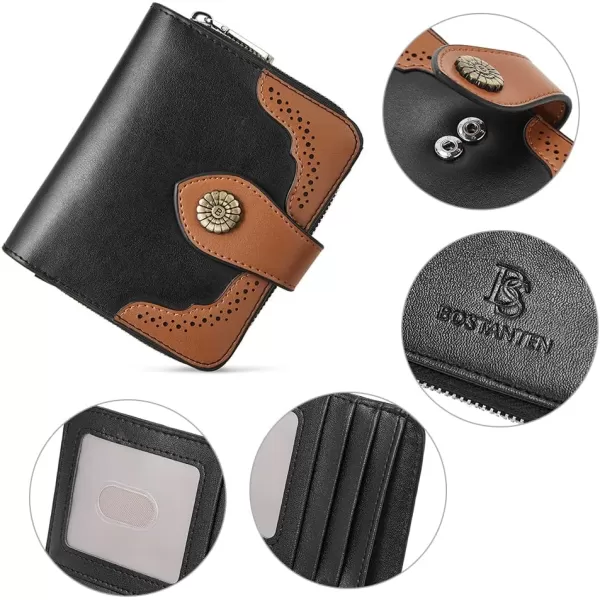 BOSTANTEN Leather Wallets for Women RFID Blocking Zipper Pocket Small Bifold Wallet Card Case